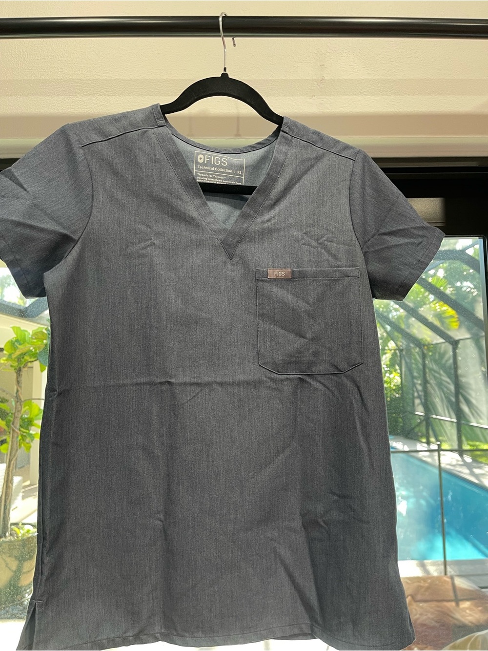 FIGS Women’s Charcoal V-Neck Scrub Top in Heather Denim